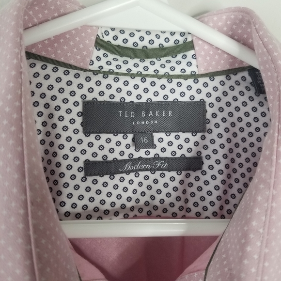 Ted Baker Pink White Geometric Print Button Front Modern Fit Shirt Size 16 - Picture 4 of 12